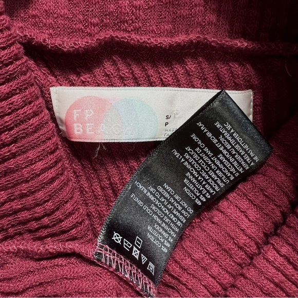 Free People Split Back Cowl Neck Dolman 3/4 Sleeve Oversized Ribbed Knit Top - Picture 11 of 12